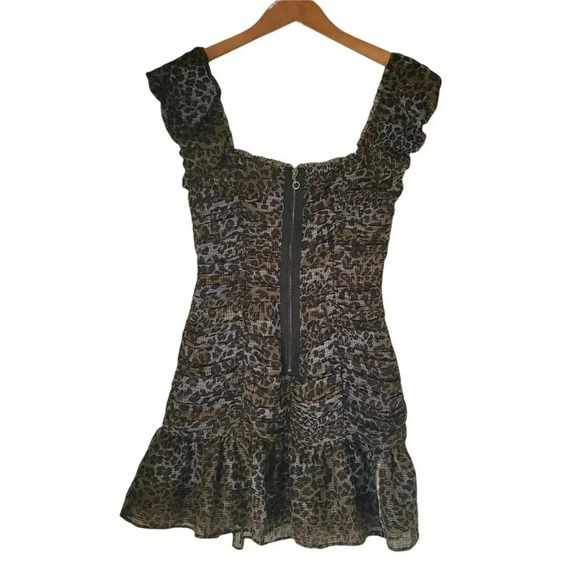 Forever 21 Ruched Frill Mini Dress Animal Print Ruffle Hem Off Shoulder Size S/P - Picture 2 of 11